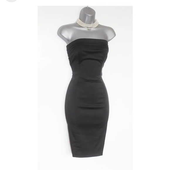 Karen Millen | Dresses | Karen Millen Black Satin Pleated Strapless Cocktail  Prom Dress Us 6 | Poshmark